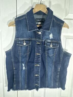 Maurices Dark Wash Denim Sleeveless Button-Front Vest Size XL